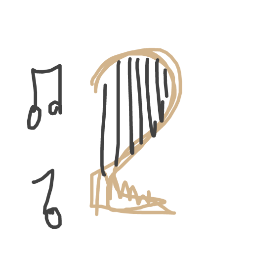 Harp drawing by paint-brush