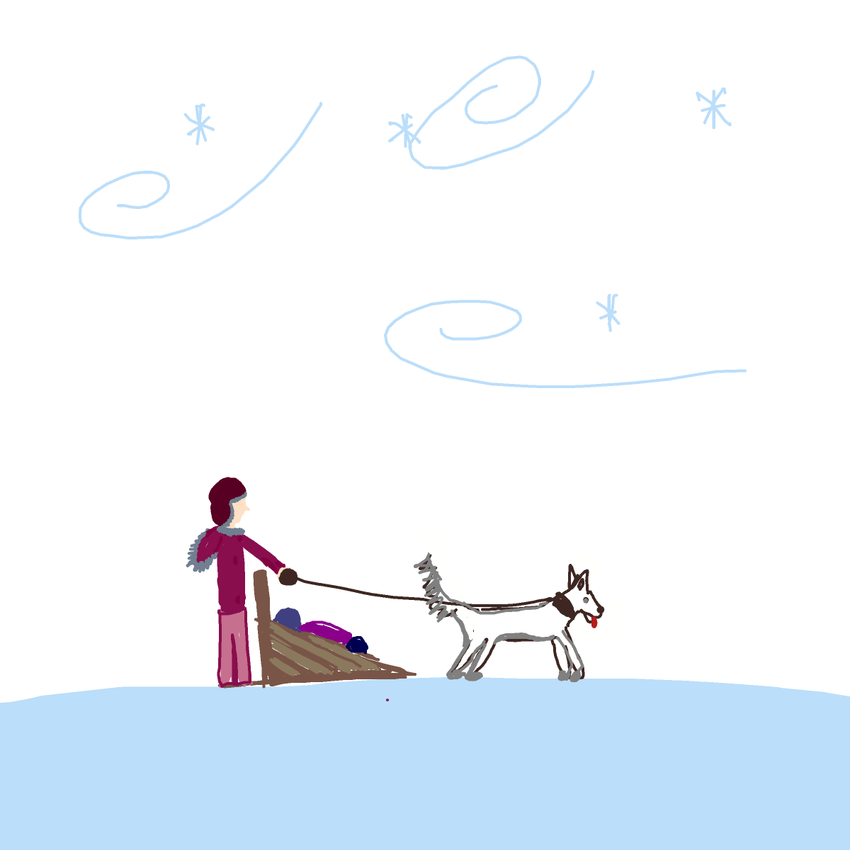 Dogsled drawing by the garden goddess
