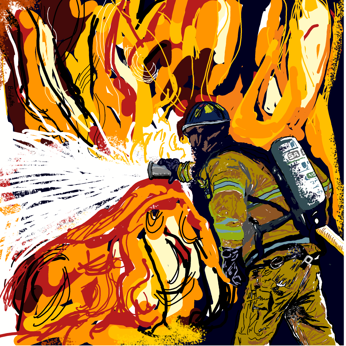 Firefighter drawing by Bridgitte